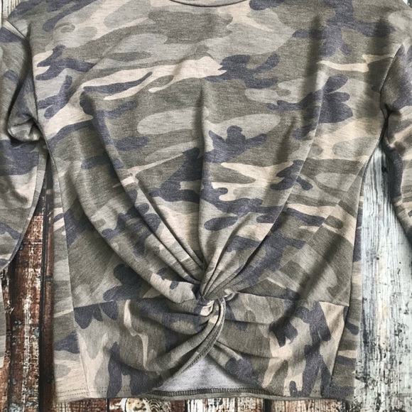 Aqua Girl Long Sleeve Camo Twist Front Top - Picture 2 of 7